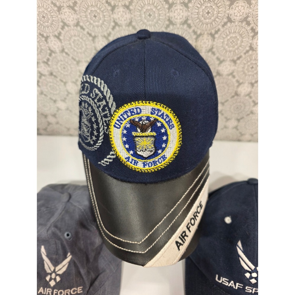 US Air Force Military Embroidered Baseball Cap‎ Hat Lot of 3 Navy - Picture 2 of 13